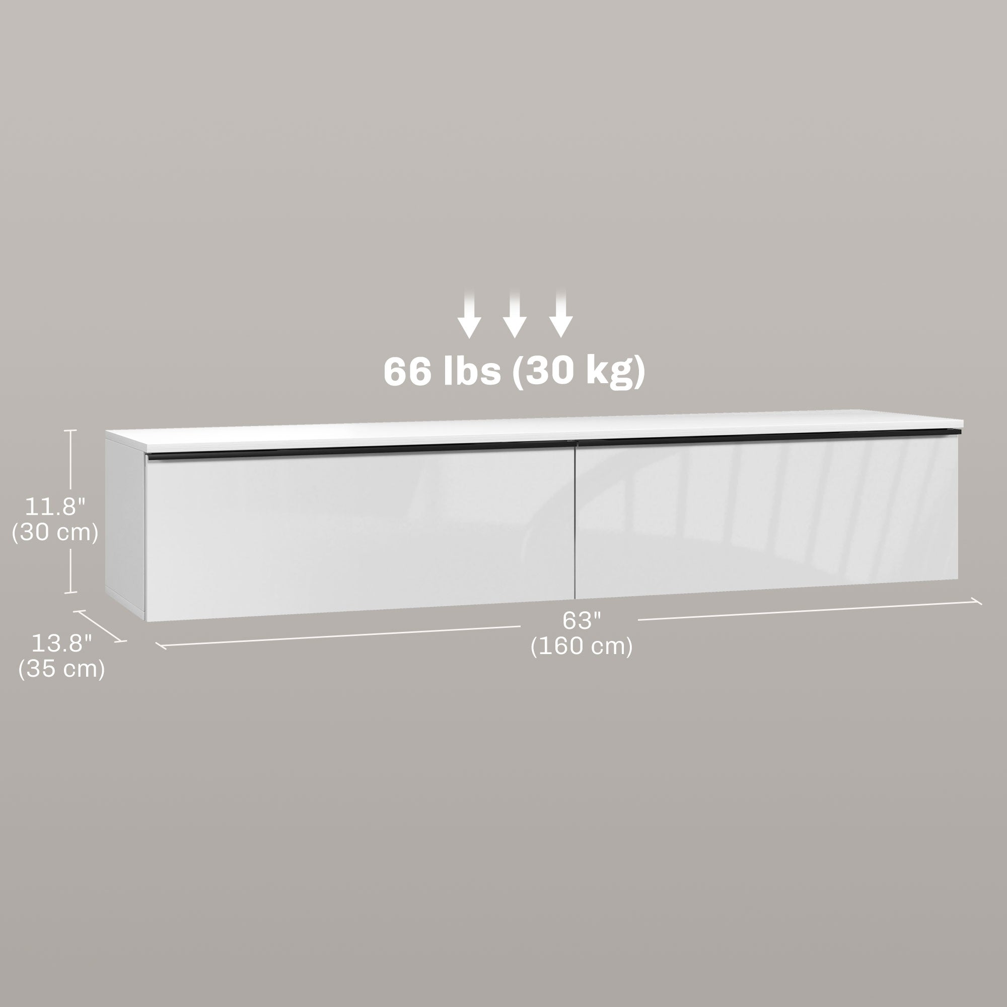 Floating TV Stand - White High Gloss Wall Mounted Cabinet-Home Furnishings > Living Room Furniture > TV¬†Stands-DECOROLALA