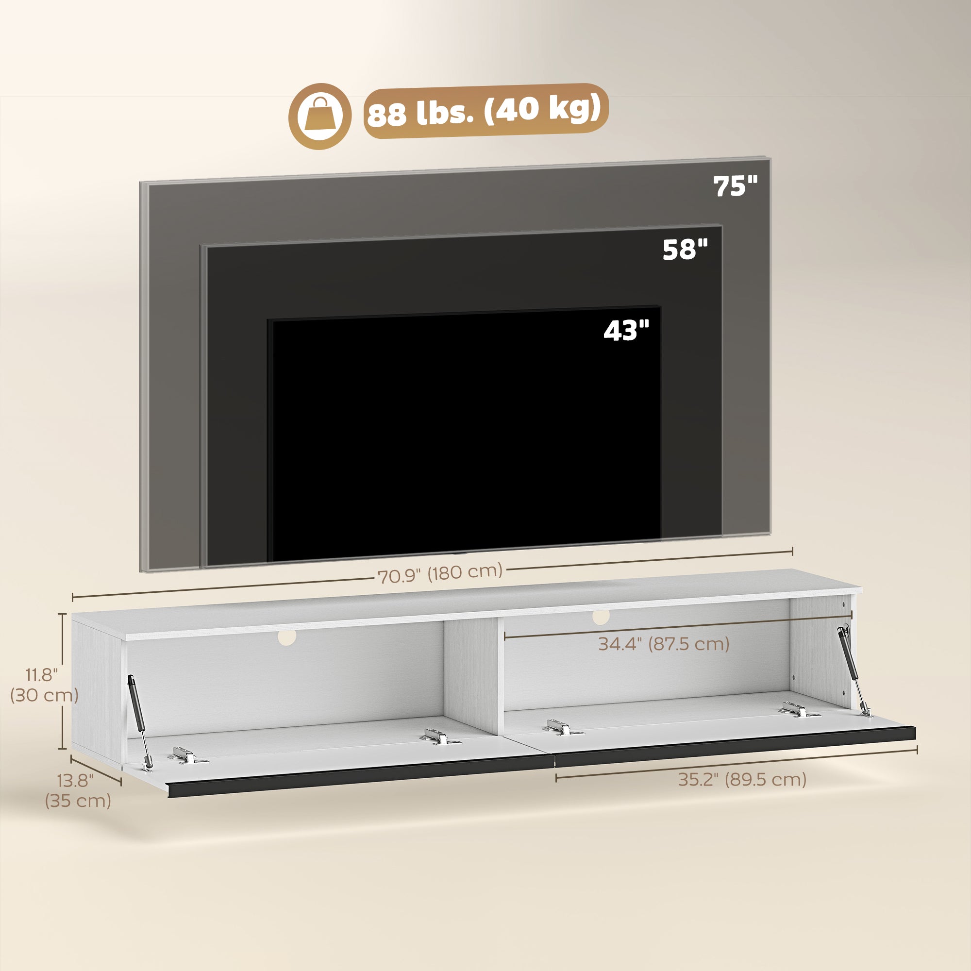 Floating TV Stand - White High Gloss Wall Mounted Cabinet-Home Furnishings > Living Room Furniture > TV¬†Stands-DECOROLALA