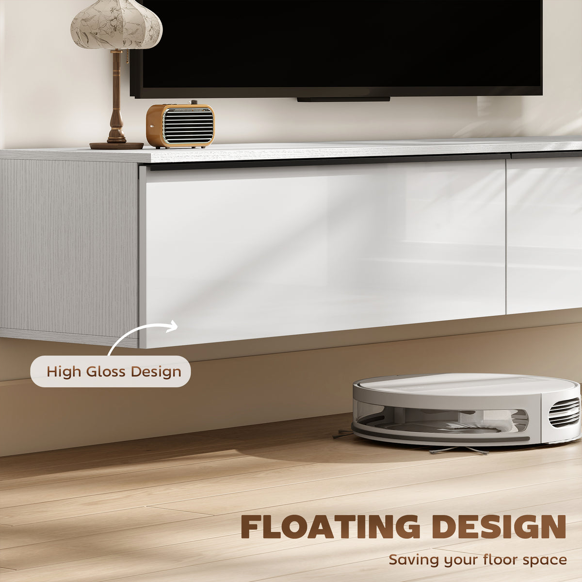 Floating TV Stand - White High Gloss Wall Mounted Cabinet-Home Furnishings > Living Room Furniture > TV¬†Stands-DECOROLALA