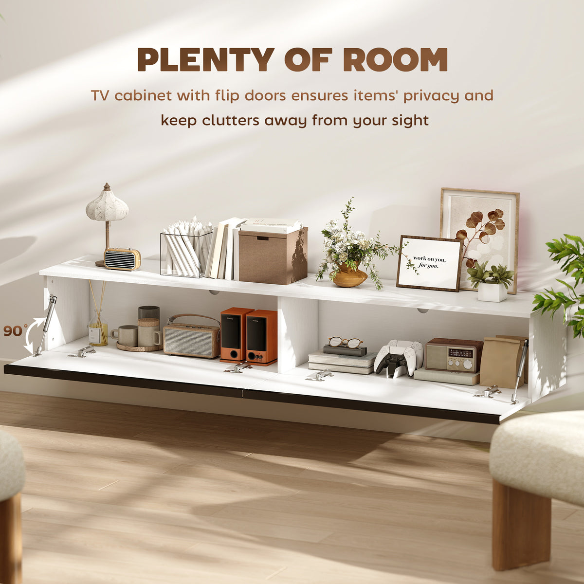Floating TV Stand - White High Gloss Wall Mounted Cabinet-Home Furnishings > Living Room Furniture > TV¬†Stands-DECOROLALA