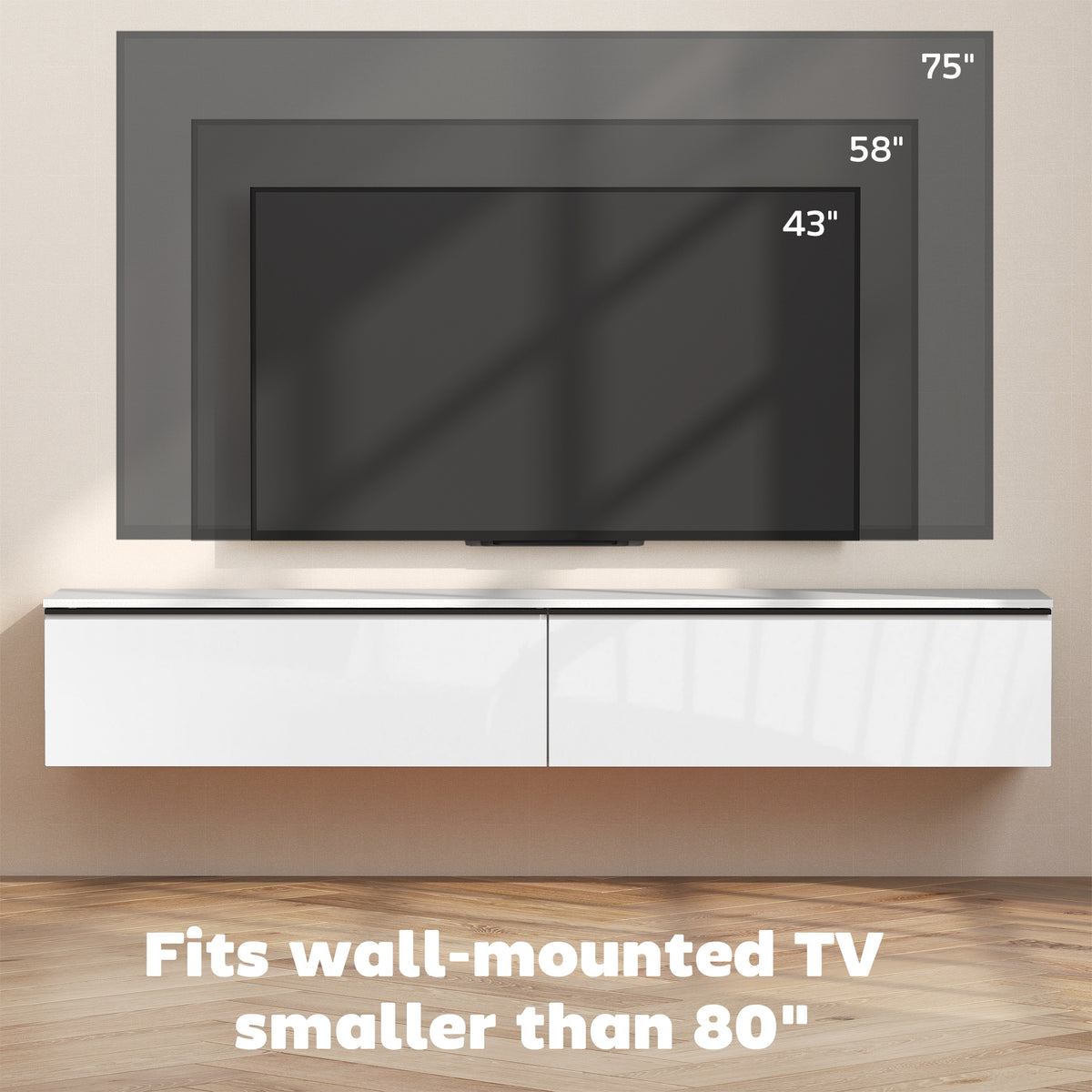 Floating TV Stand - White High Gloss Wall Mounted Cabinet-Home Furnishings > Living Room Furniture > TV¬†Stands-DECOROLALA