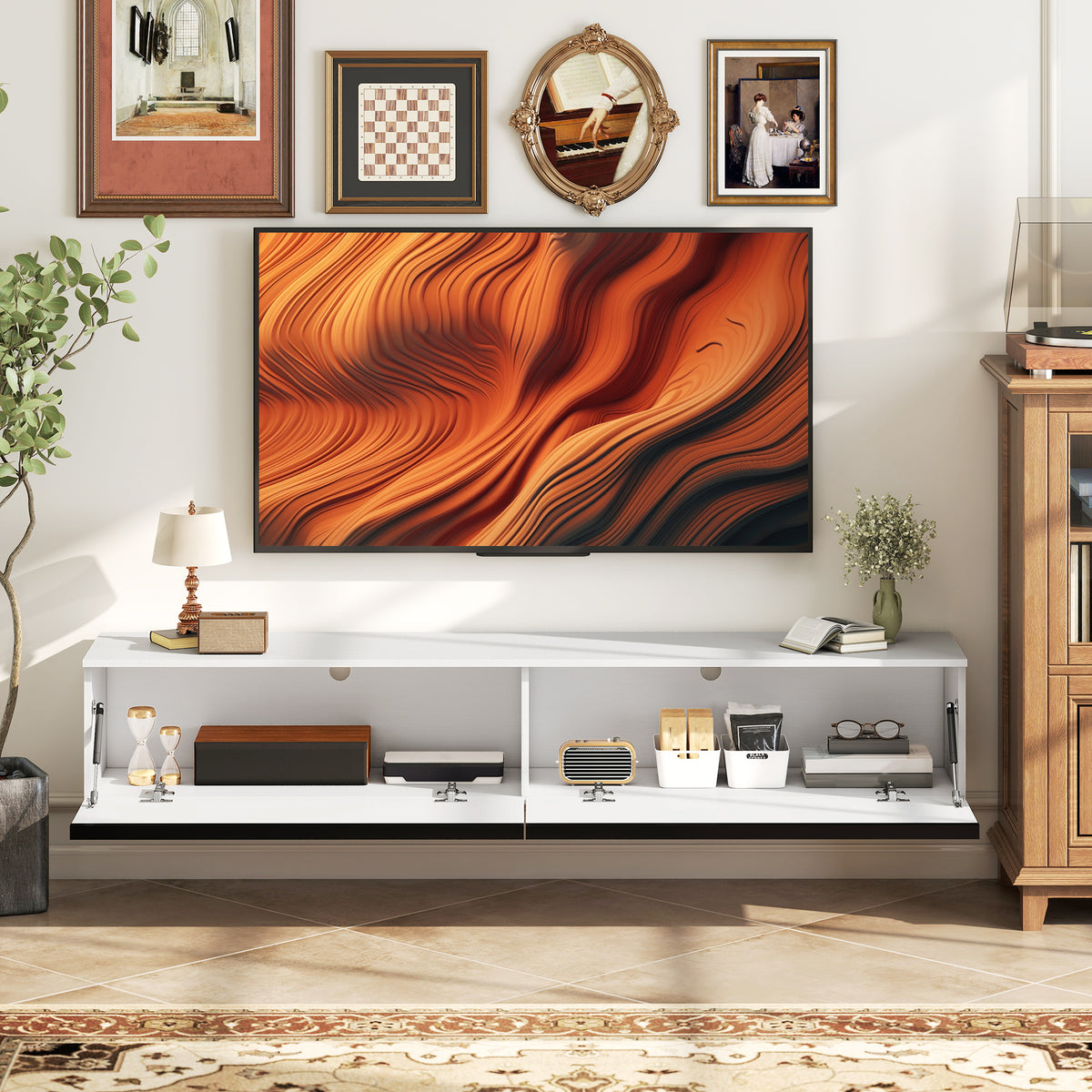 Floating TV Stand - White High Gloss Wall Mounted Cabinet-Home Furnishings > Living Room Furniture > TV¬†Stands-DECOROLALA