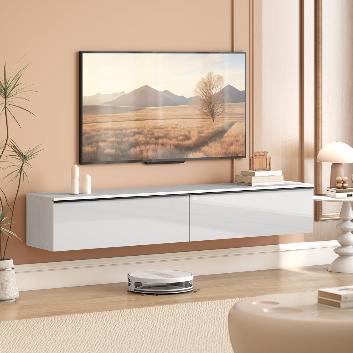 Floating TV Stand - White High Gloss Wall Mounted Cabinet-Home Furnishings > Living Room Furniture > TV¬†Stands-DECOROLALA
