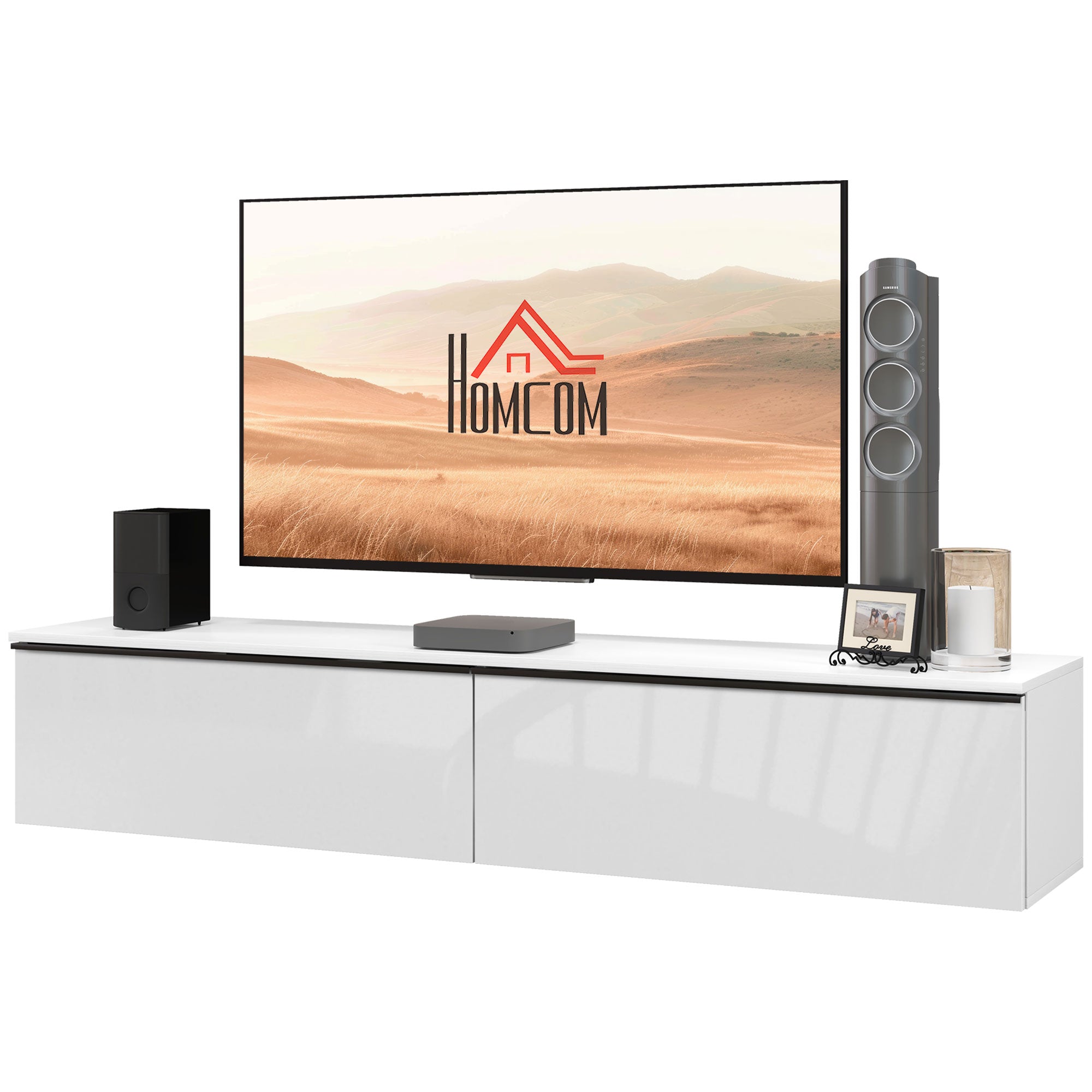 Floating TV Stand - White High Gloss Wall Mounted Cabinet-Home Furnishings > Living Room Furniture > TV¬†Stands-DECOROLALA