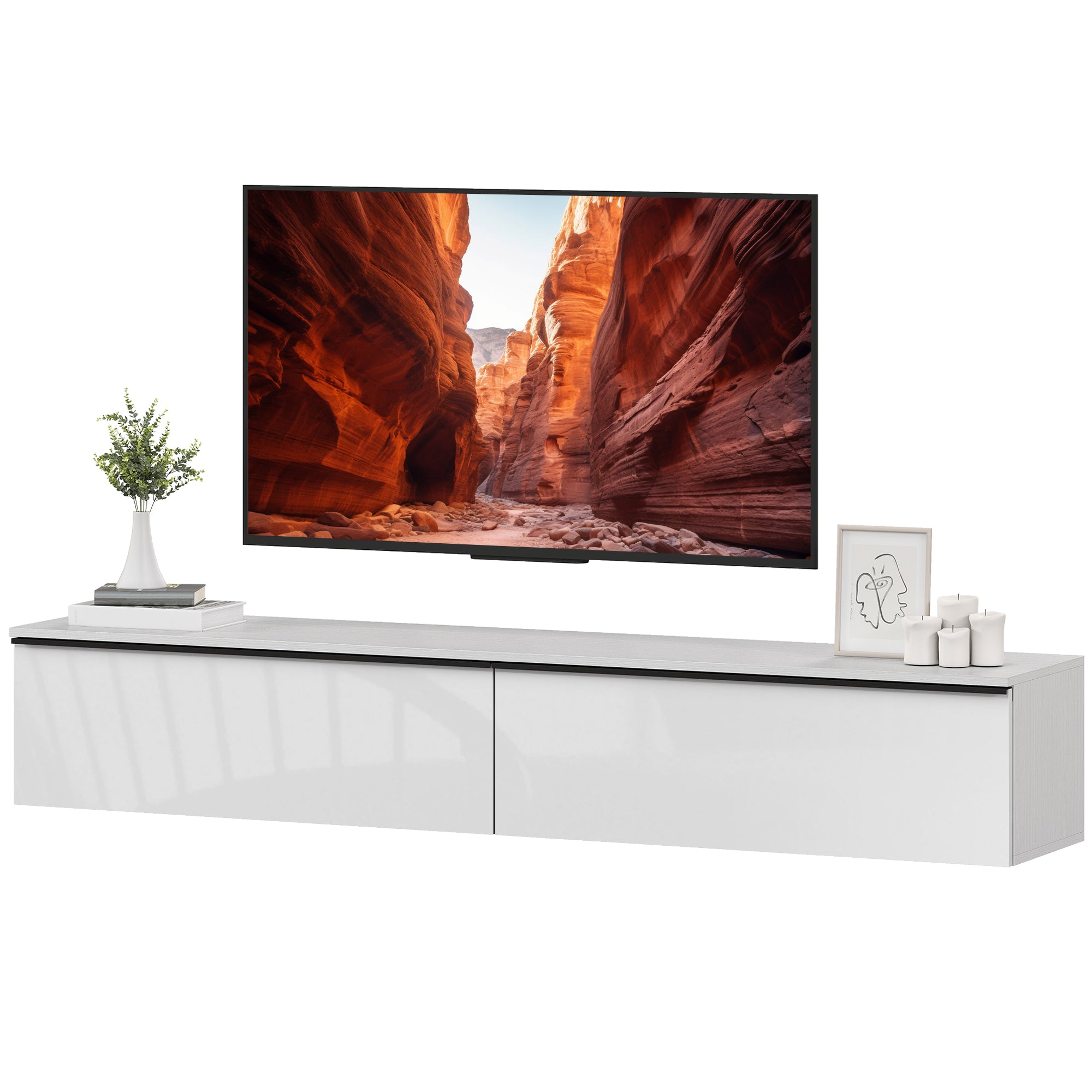 Floating TV Stand - White High Gloss Wall Mounted Cabinet-Home Furnishings > Living Room Furniture > TV¬†Stands-DECOROLALA