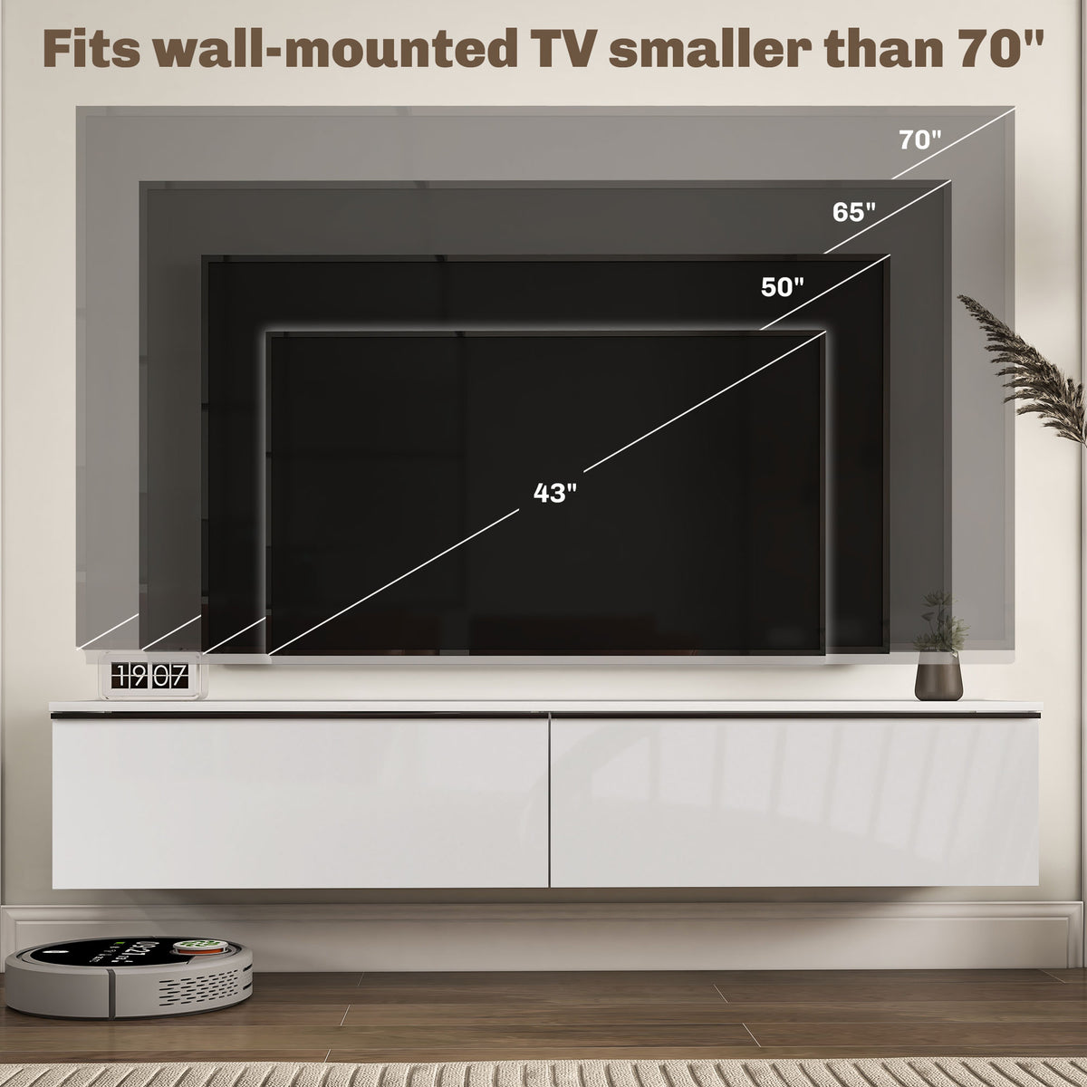 Floating TV Stand - White High Gloss Wall Mounted Cabinet-TV Stands-DECOROLALA