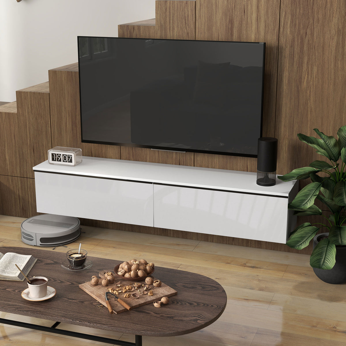 Floating TV Stand - White High Gloss Wall Mounted Cabinet-TV Stands-DECOROLALA