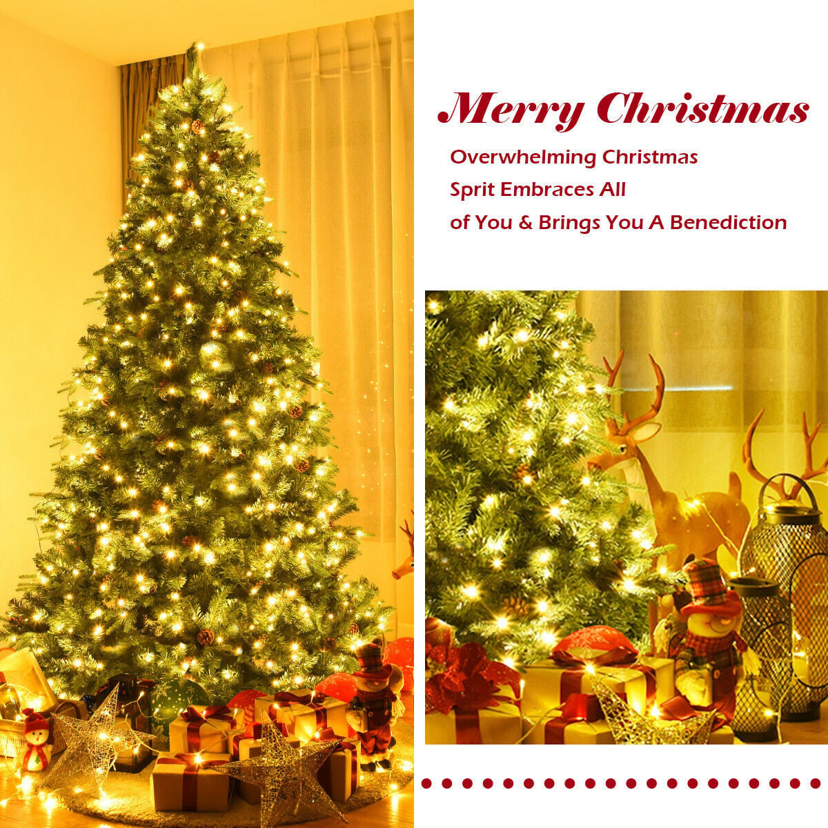 Flocked Artificial Christmas Tree with LED Lights and Pine Cones-8ft-Christmas Trees-DECOROLALA