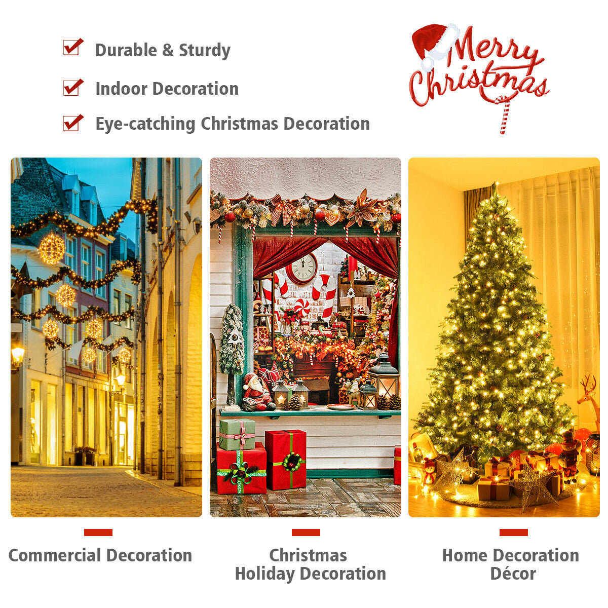Flocked Artificial Christmas Tree with LED Lights and Pine Cones-8ft-Christmas Trees-DECOROLALA