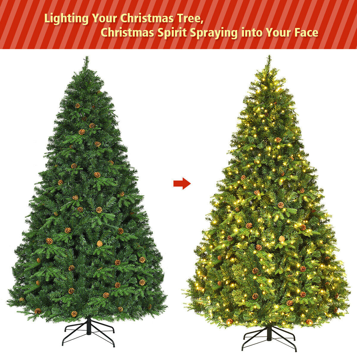 Flocked Artificial Christmas Tree with LED Lights and Pine Cones-8ft-Christmas Trees-DECOROLALA