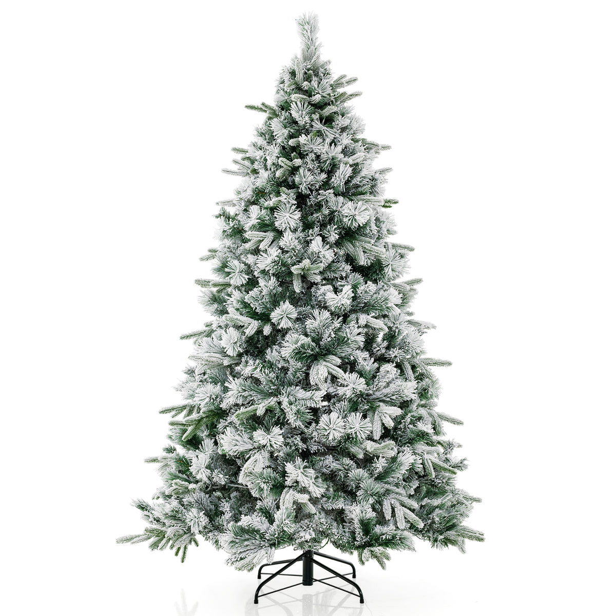 Flocked Christmas Tree with 250 Warm White LED Lights and 752 Mixed Branch Tips-6ft-Christmas Trees-DECOROLALA