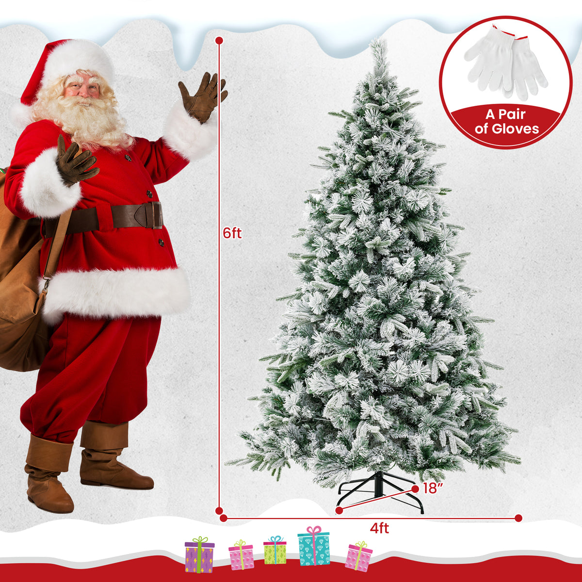 Flocked Christmas Tree with 250 Warm White LED Lights and 752 Mixed Branch Tips-6ft-Christmas Trees-DECOROLALA
