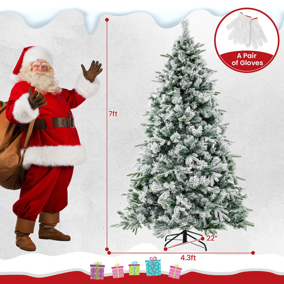 Flocked Christmas Tree with 250 Warm White LED Lights and 752 Mixed Branch Tips-7 ft-Christmas Trees-DECOROLALA