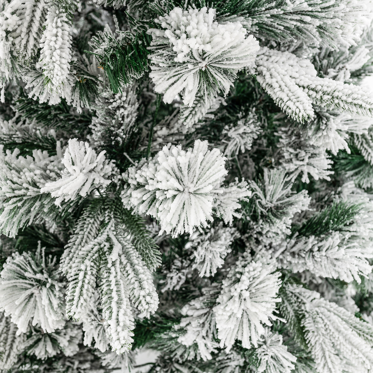 Flocked Christmas Tree with 250 Warm White LED Lights and 752 Mixed Branch Tips-7 ft-Christmas Trees-DECOROLALA