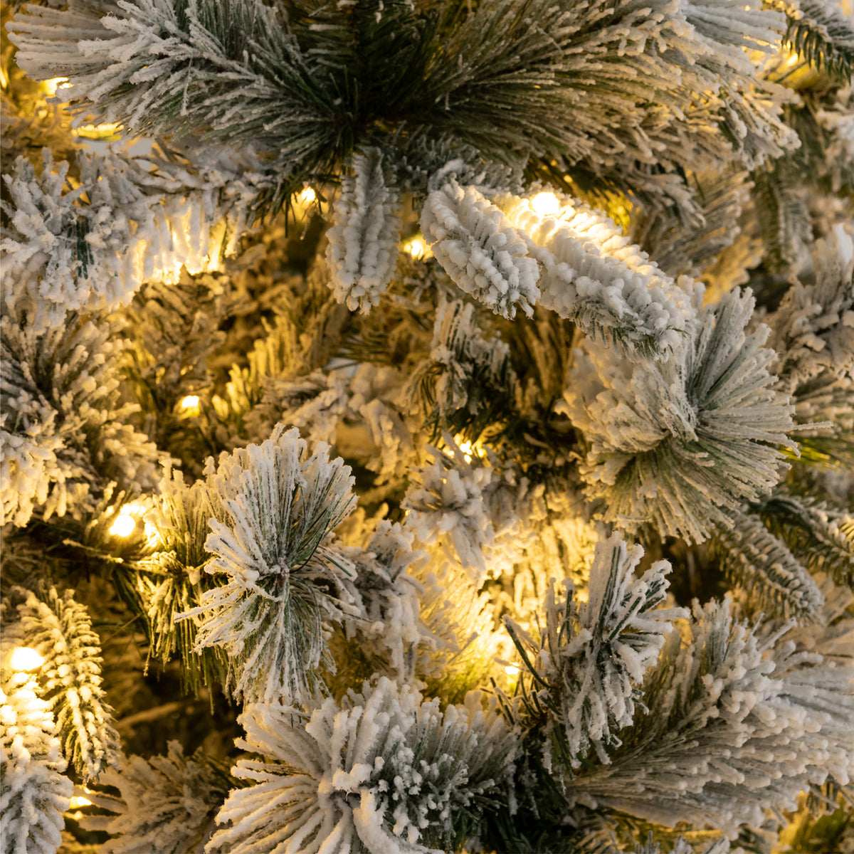 Flocked Christmas Tree with 250 Warm White LED Lights and 752 Mixed Branch Tips-7 ft-Christmas Trees-DECOROLALA