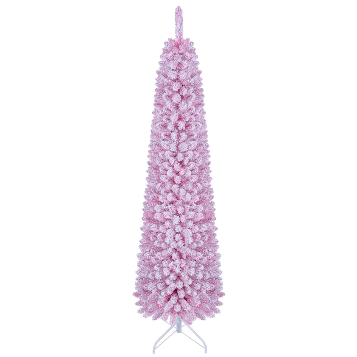 Flocked Pencil Christmas Tree with 8 Modes Pre-Lit Artificial Fir Xmas Tree-6 FT-Christmas Trees-DECOROLALA