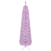Flocked Pencil Christmas Tree with 8 Modes Pre-Lit Artificial Fir Xmas Tree-6 FT-Christmas Trees-DECOROLALA