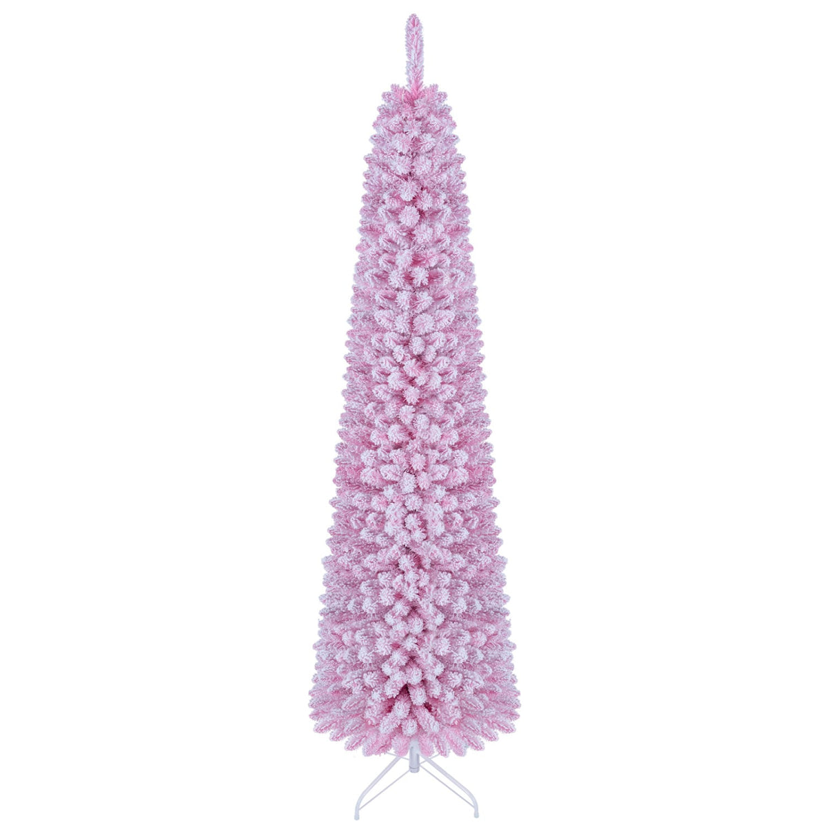 Flocked Pencil Christmas Tree with 8 Modes Pre-Lit Artificial Fir Xmas Tree-7 FT-Christmas Trees-DECOROLALA