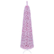 Flocked Pencil Christmas Tree with 8 Modes Pre-Lit Artificial Fir Xmas Tree-7 FT-Christmas Trees-DECOROLALA