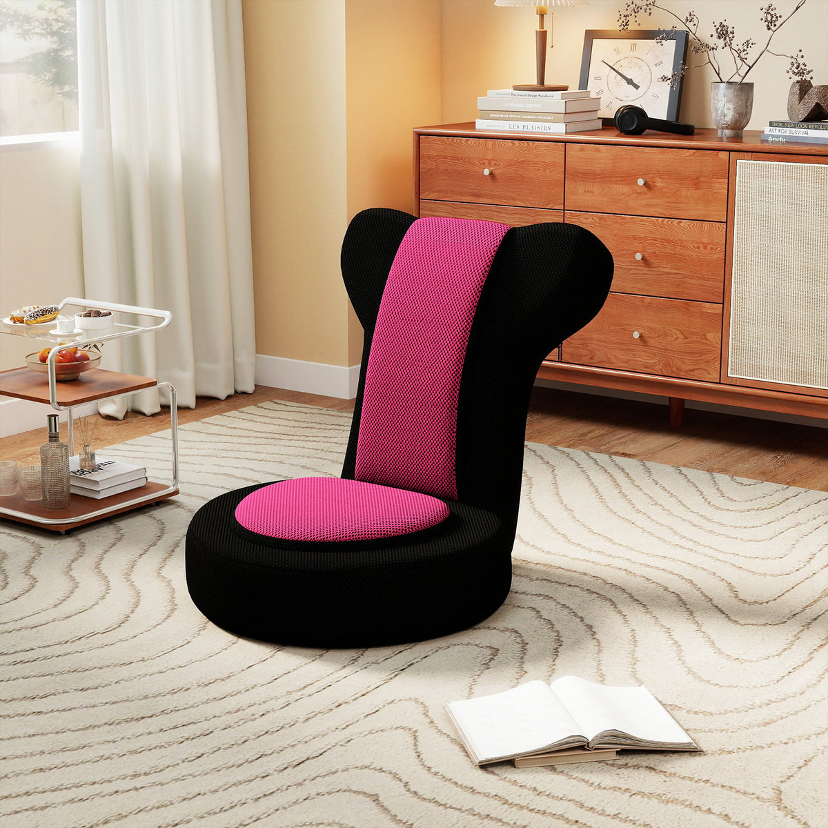 Floor Comfy Gaming Leisure Chair with Adjustable Headrest and Backrest-Pink-Floor Chairs-DECOROLALA