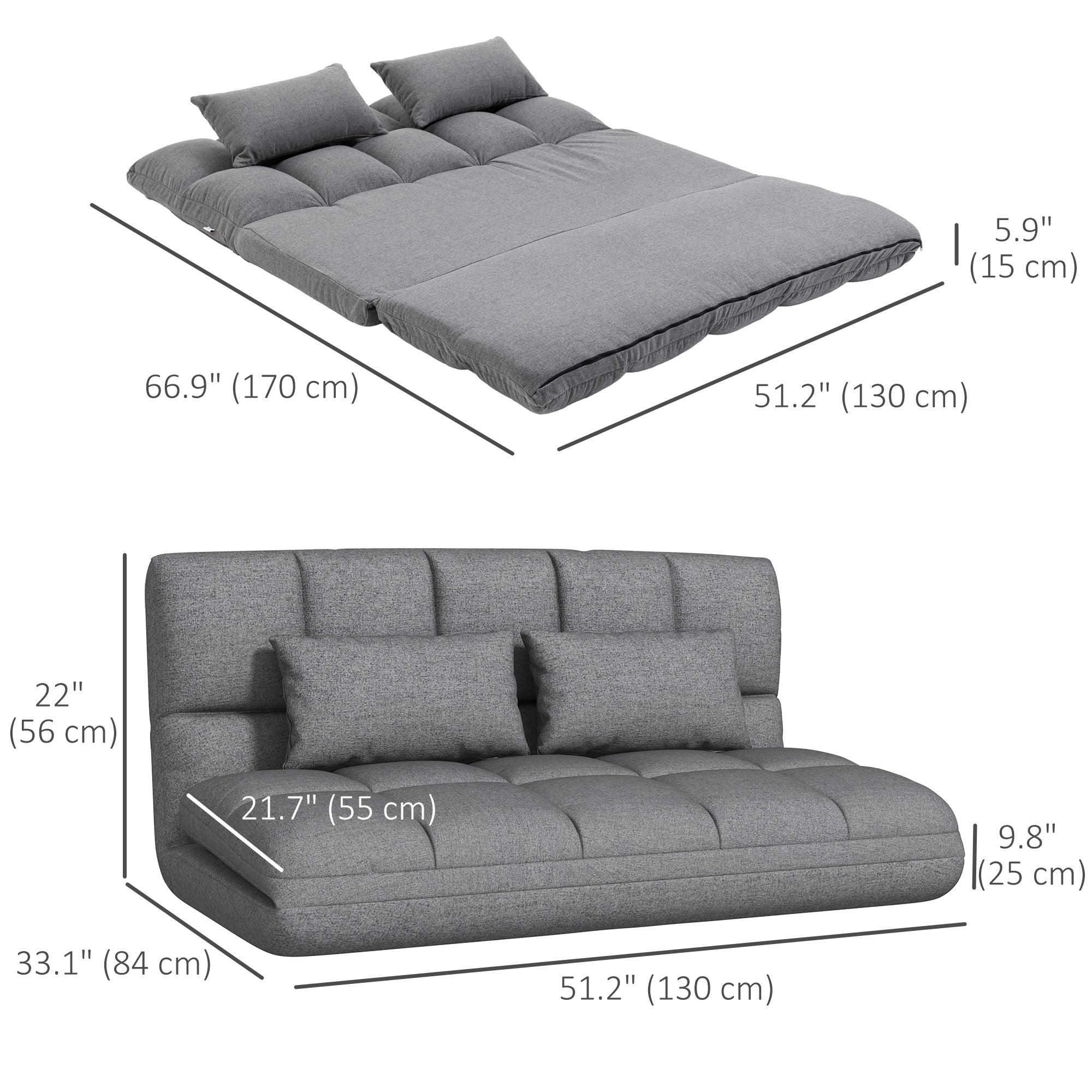 Floor Sofa 51" Folding 9-Position Grey-DECOROLALA