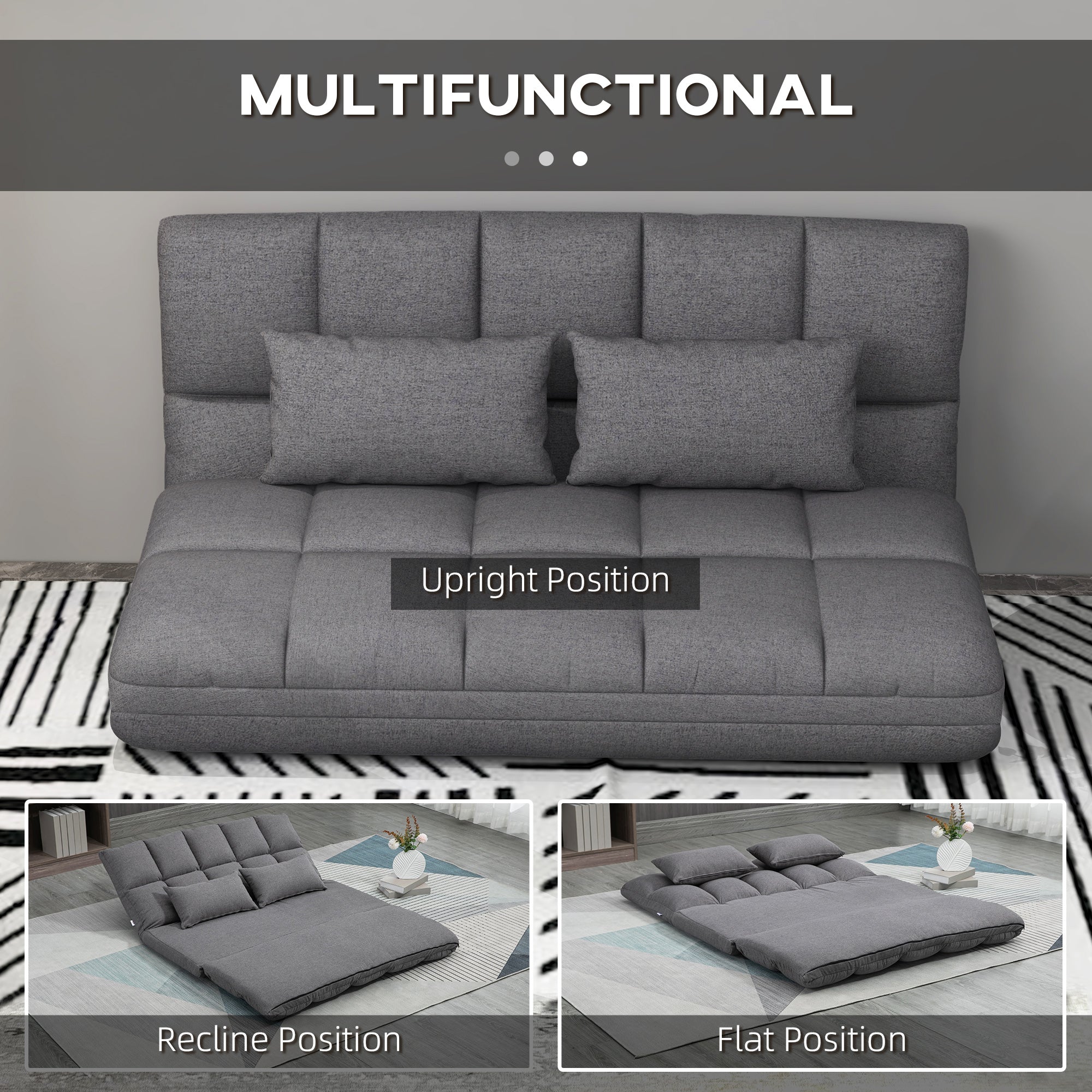 Floor Sofa 51" Folding 9-Position Grey-DECOROLALA