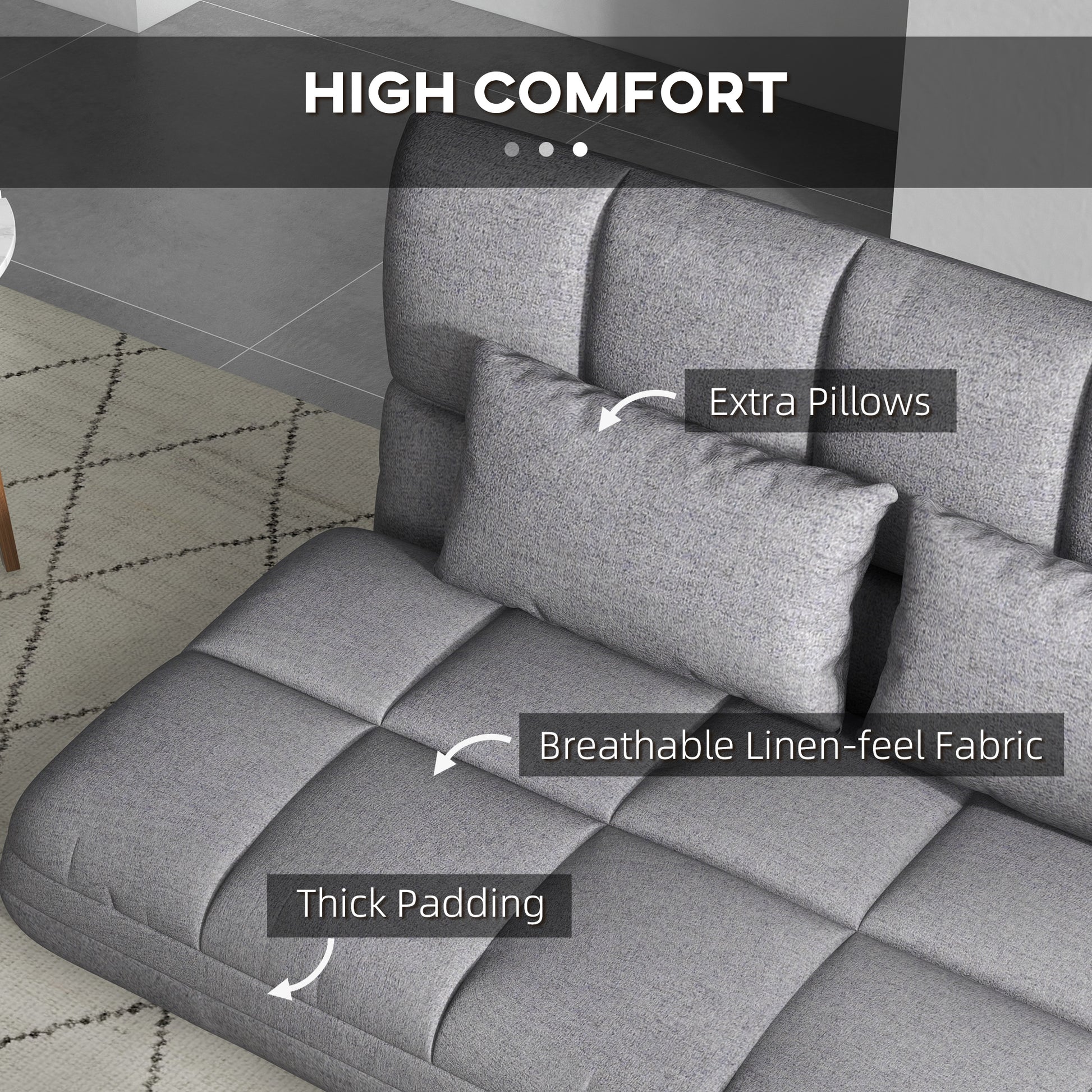 Floor Sofa 51" Folding 9-Position Grey-DECOROLALA