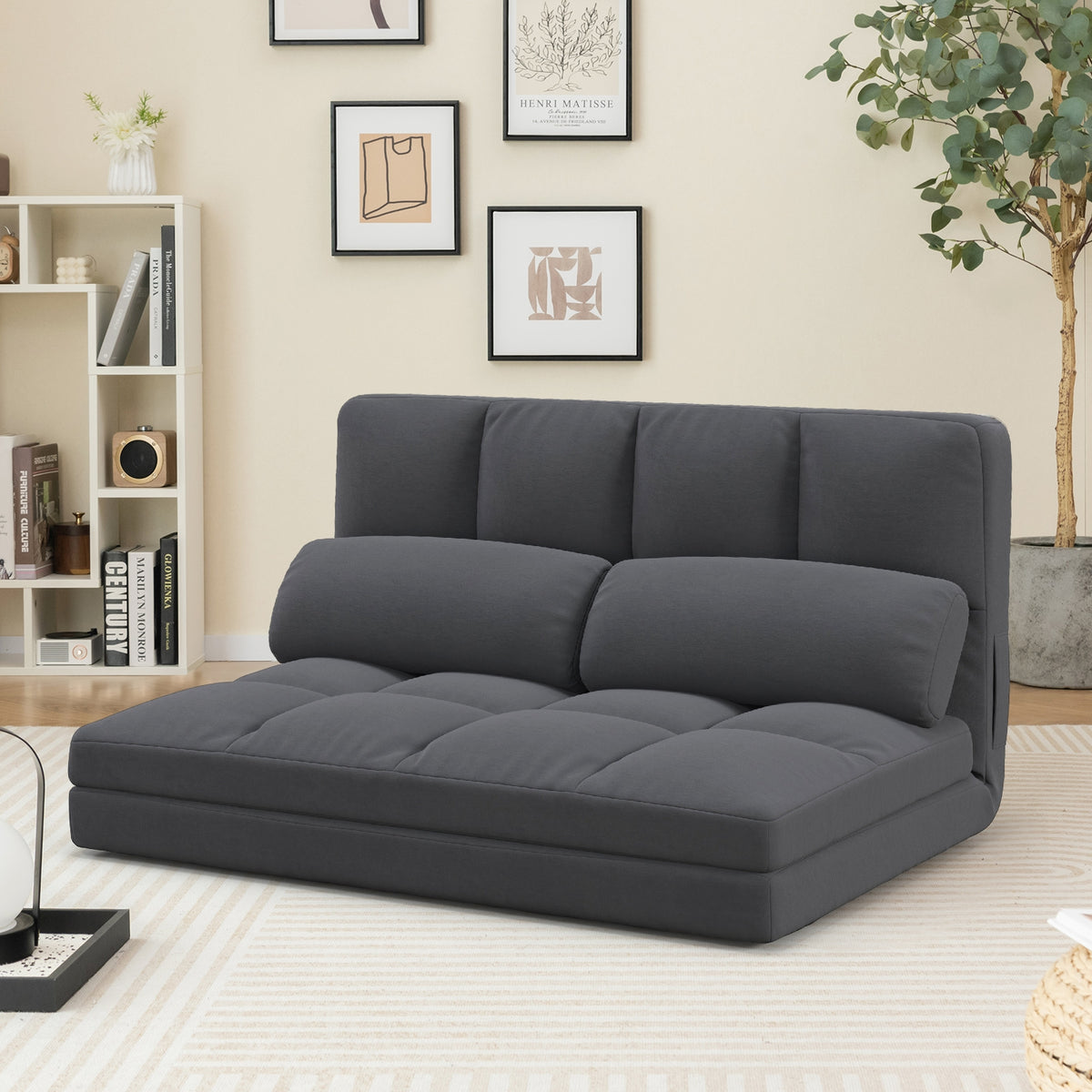 Floor Sofa Bed with 6 Positions Adjustable Backrest Skin-friendly Velvet Cover-Dark Gray-Floor Chairs-DECOROLALA