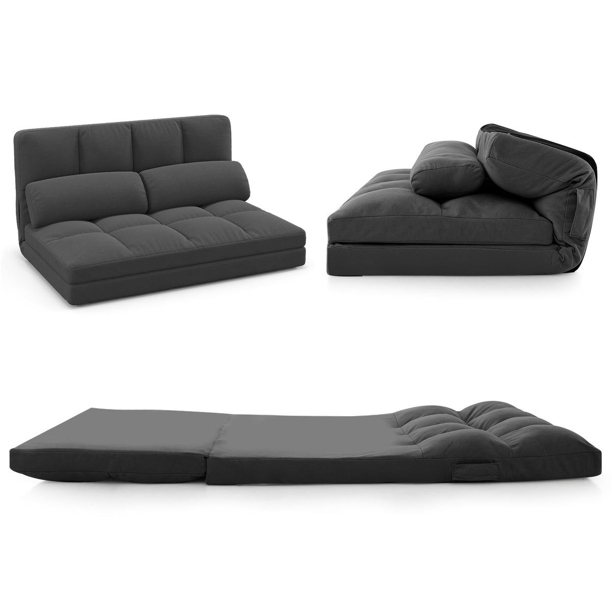 Floor Sofa Bed with 6 Positions Adjustable Backrest Skin-friendly Velvet Cover-Dark Gray-Floor Chairs-DECOROLALA