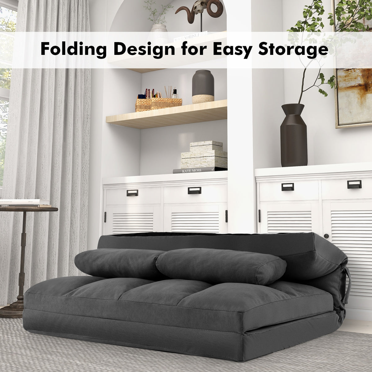 Floor Sofa Bed with 6 Positions Adjustable Backrest Skin-friendly Velvet Cover-Dark Gray-Floor Chairs-DECOROLALA