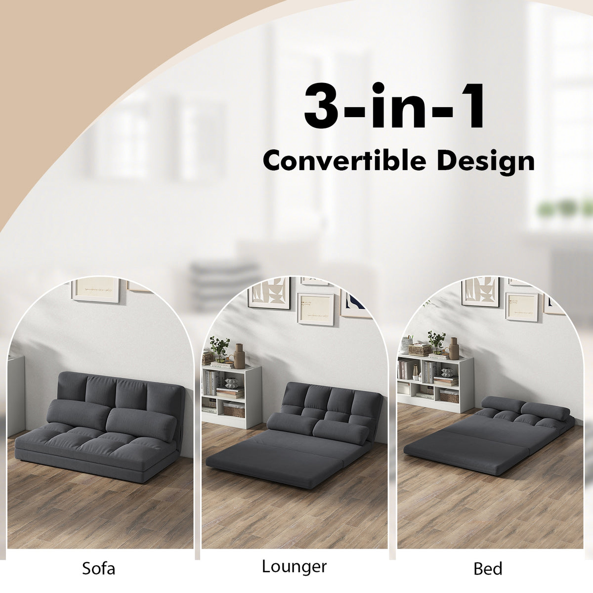 Floor Sofa Bed with 6 Positions Adjustable Backrest Skin-friendly Velvet Cover-Dark Gray-Floor Chairs-DECOROLALA