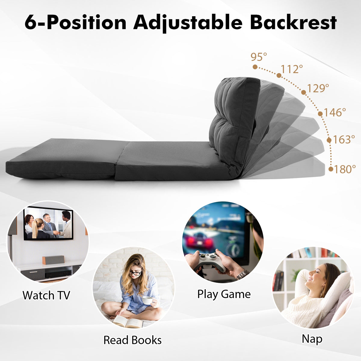 Floor Sofa Bed with 6 Positions Adjustable Backrest Skin-friendly Velvet Cover-Dark Gray-Floor Chairs-DECOROLALA