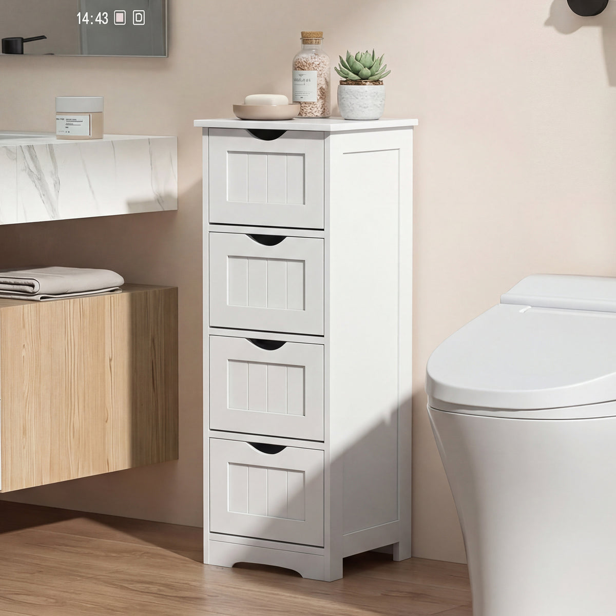 Floor Wooden Free Standing Storage Side Organizer for Bathroom-White-Floor Cabinets-DECOROLALA