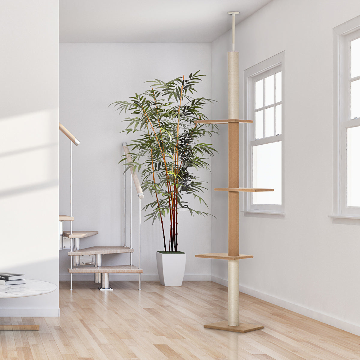 Floor to Ceiling Cat Tree - 100" Brown 4-Tier Activity Center-Cats-DECOROLALA