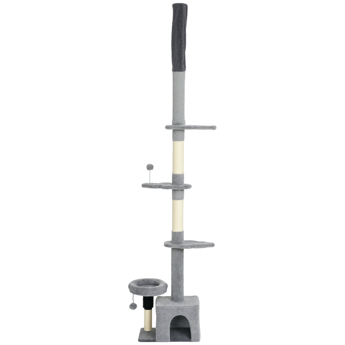Floor to Ceiling Cat Tree - 4 Tiers Adjustable Height 88-100" Grey-Cats-DECOROLALA