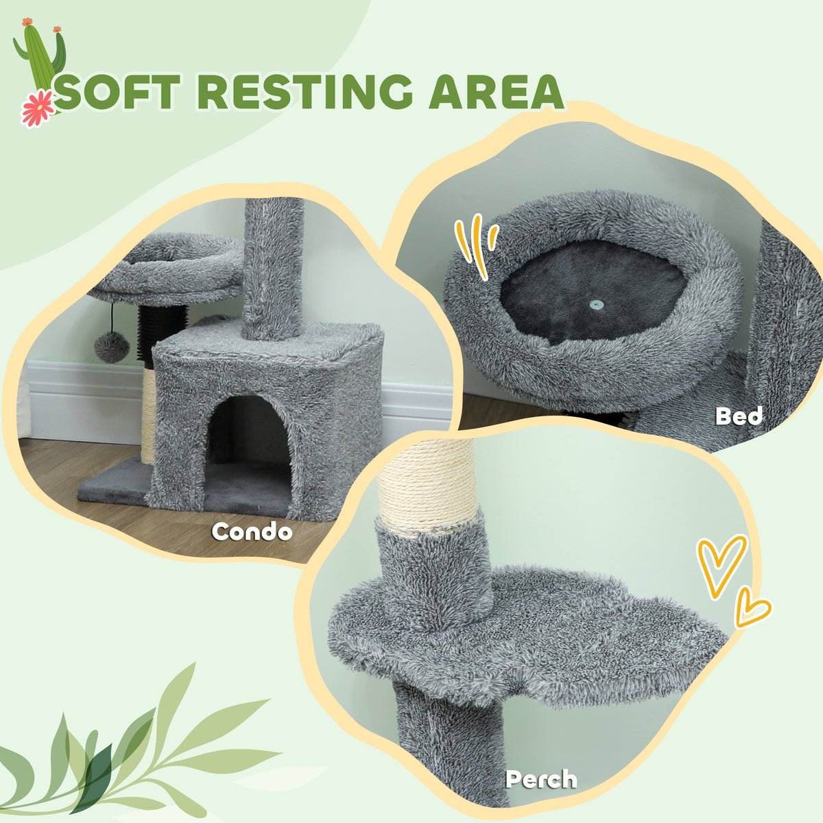 Floor to Ceiling Cat Tree - 4 Tiers Adjustable Height 88-100" Grey-Cats-DECOROLALA