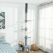 Floor to Ceiling Cat Tree - 4 Tiers Adjustable Height 88-100" Grey-Cats-DECOROLALA