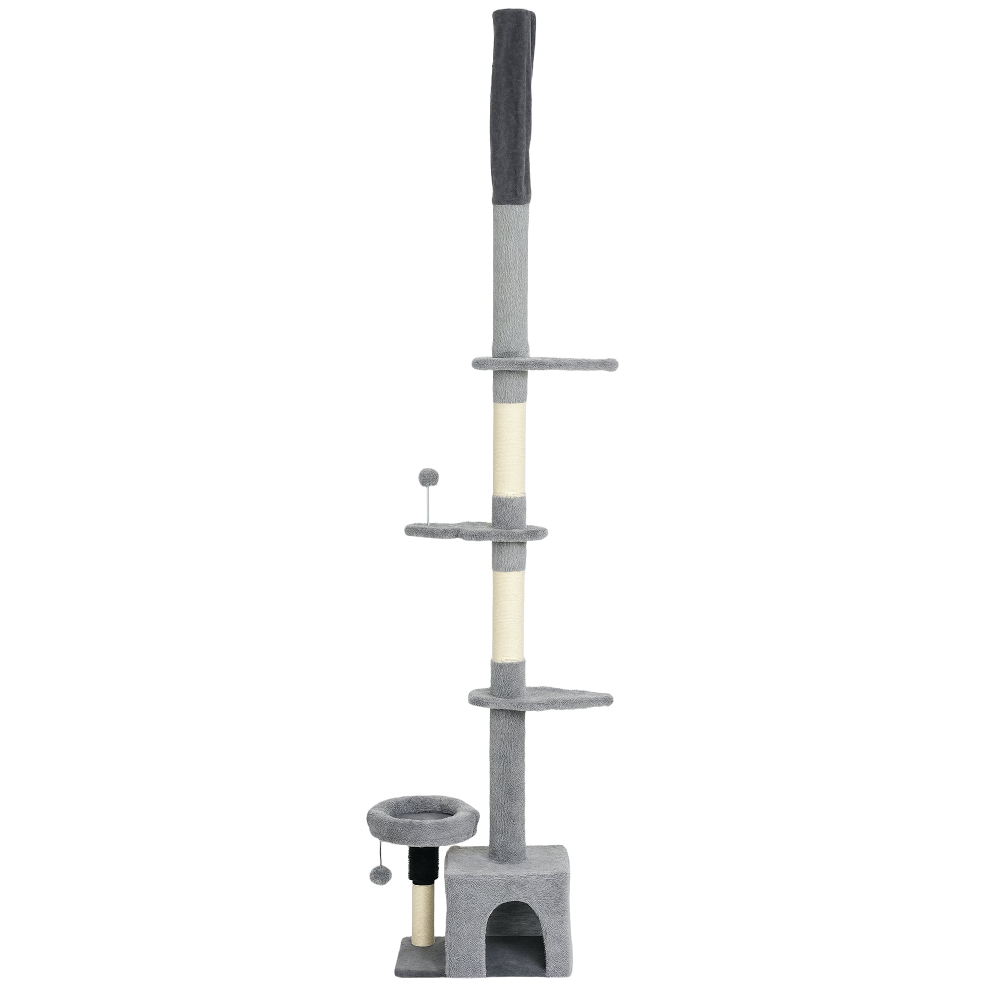 Floor to Ceiling Cat Tree, 4 Tiers Tall Kitty Climbing Tower with Scratching Post, Adjustable Height 87-100"-Cats-DECOROLALA