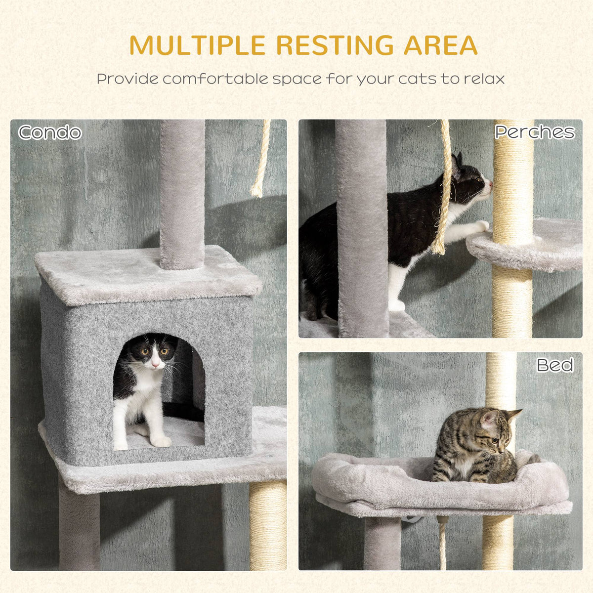Floor to Ceiling Cat Tree - 85-101" Adjustable Tower Grey-Cats-DECOROLALA