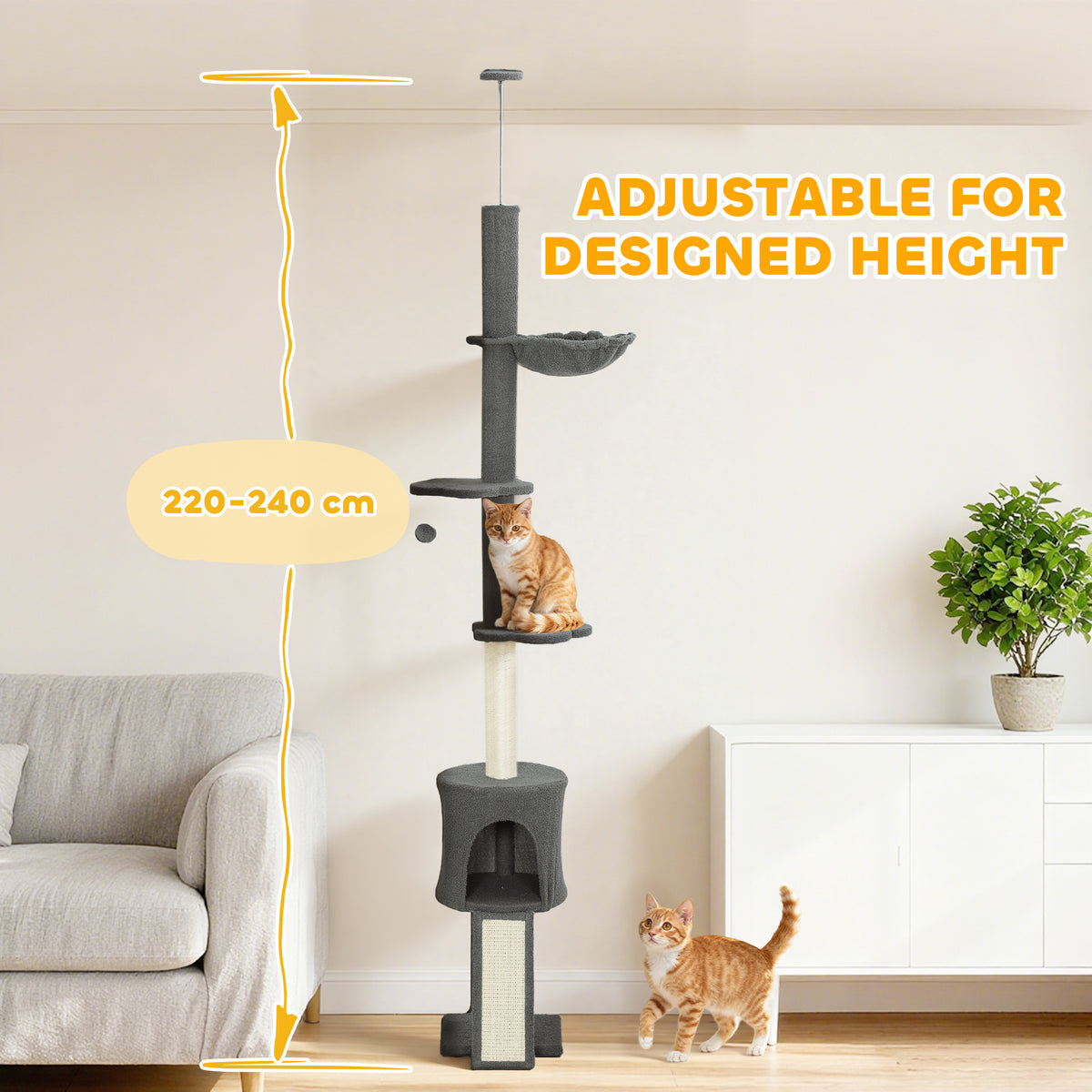Floor to Ceiling Cat Tree - 87"-94.5" Adjustable Dark Grey-Cats-DECOROLALA