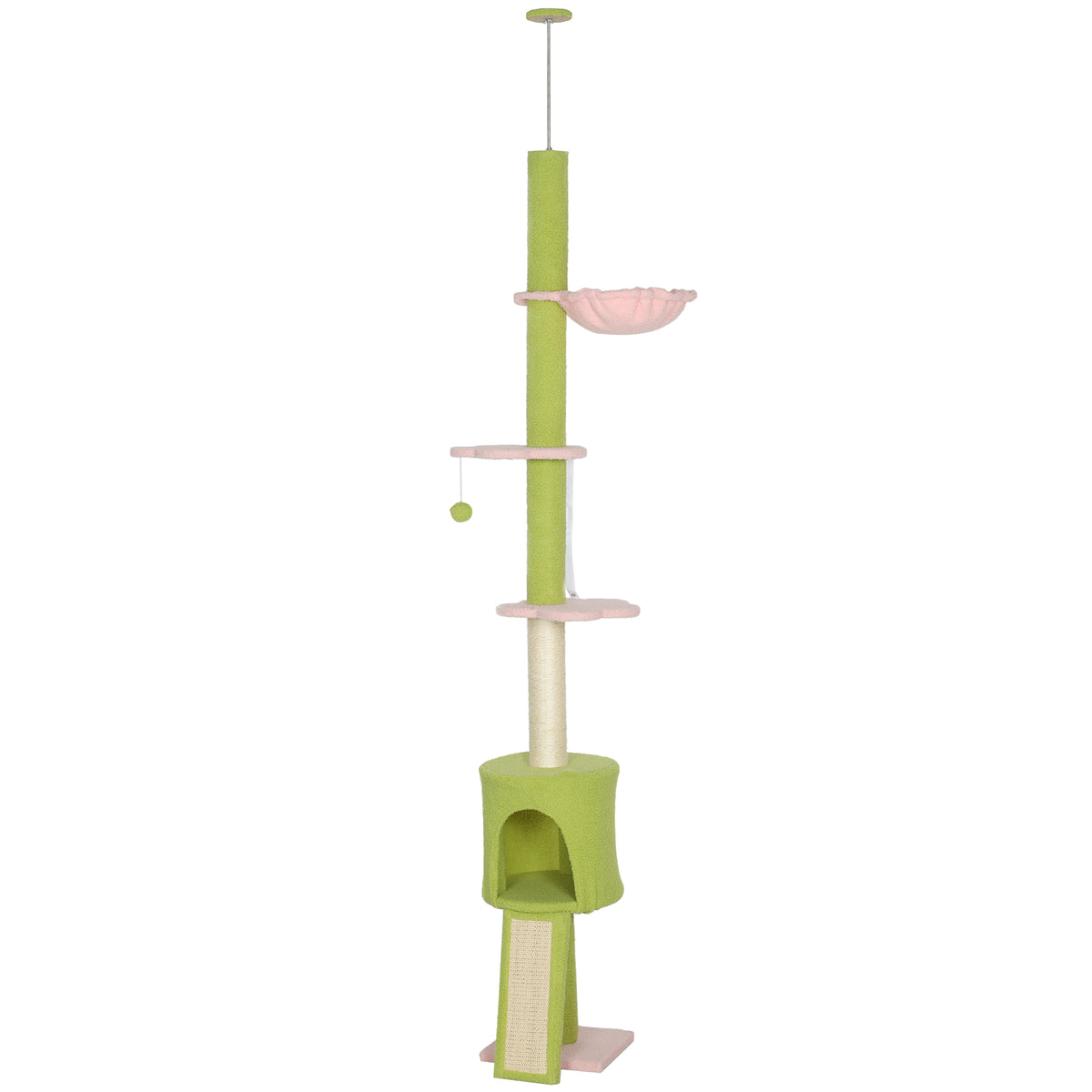 Floor to Ceiling Cat Tree - 87"-94.5" Green Flower Tower with Condo-Cat Supplies-DECOROLALA