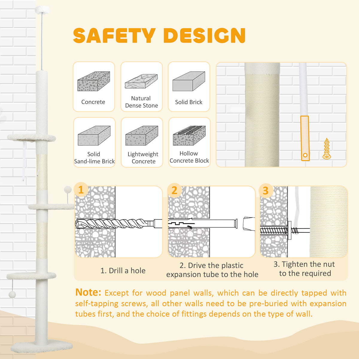 Floor to Ceiling Cat Tree - 88.5"-100.5" Cloud Tower Cream-Cats-DECOROLALA