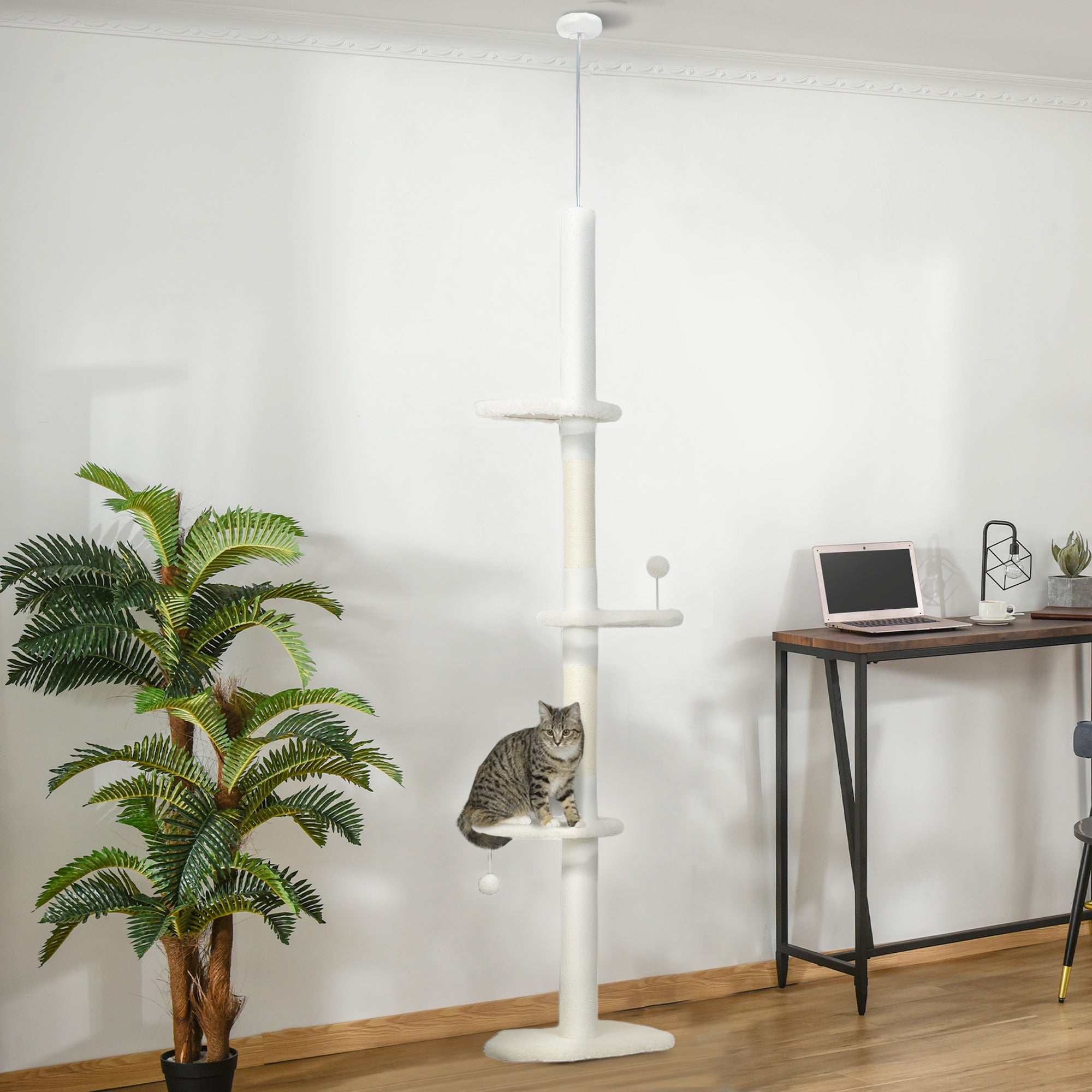 Floor to Ceiling Cat Tree - 88.5"-100.5" Cloud Tower Cream-Cats-DECOROLALA