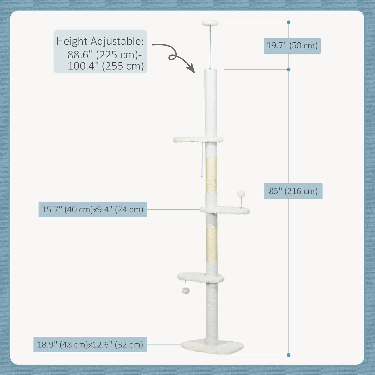 Floor to Ceiling Cat Tree - 88.5"-100.5" White Cloud Tower-Cats-DECOROLALA