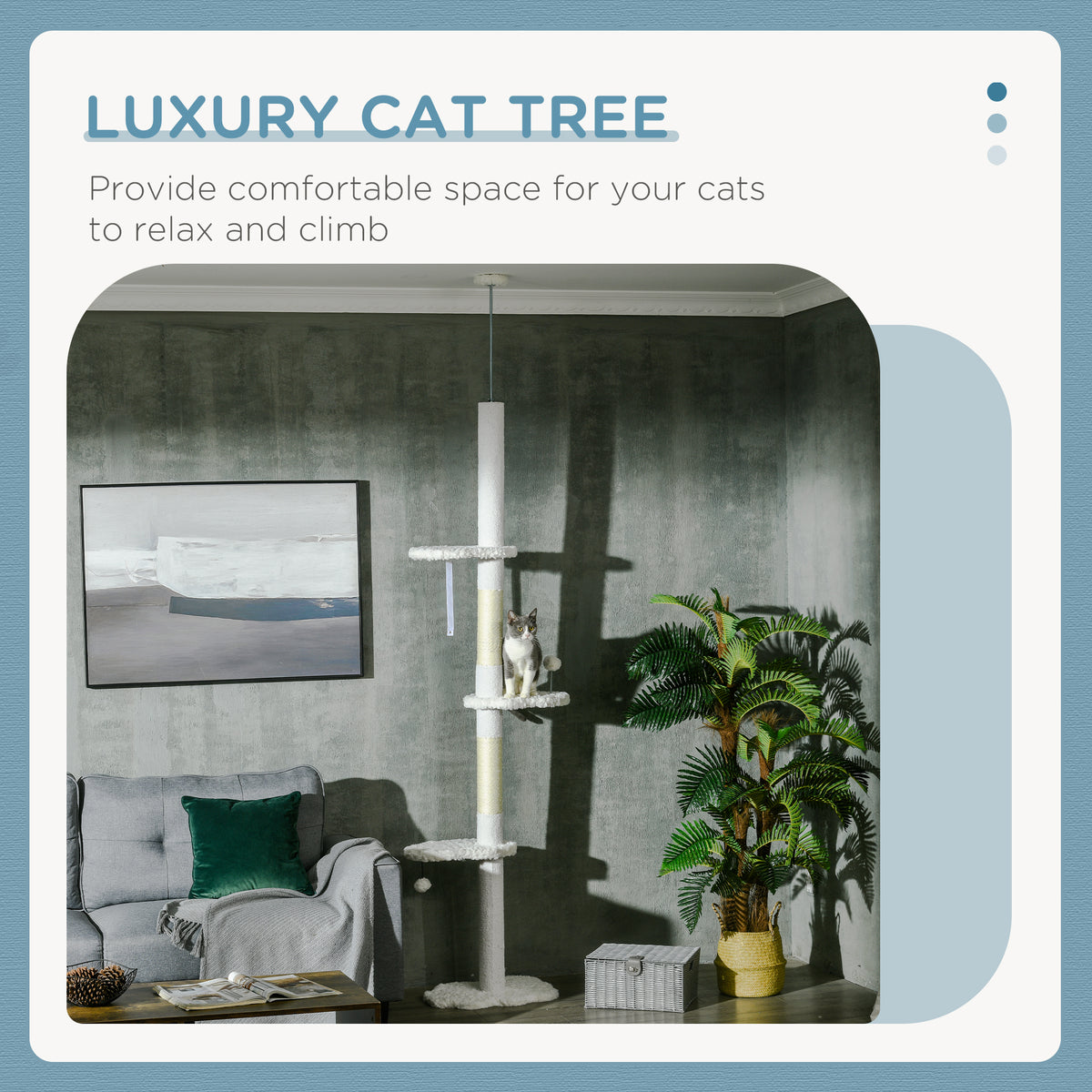 Floor to Ceiling Cat Tree - 88.5"-100.5" White Cloud Tower-Cats-DECOROLALA