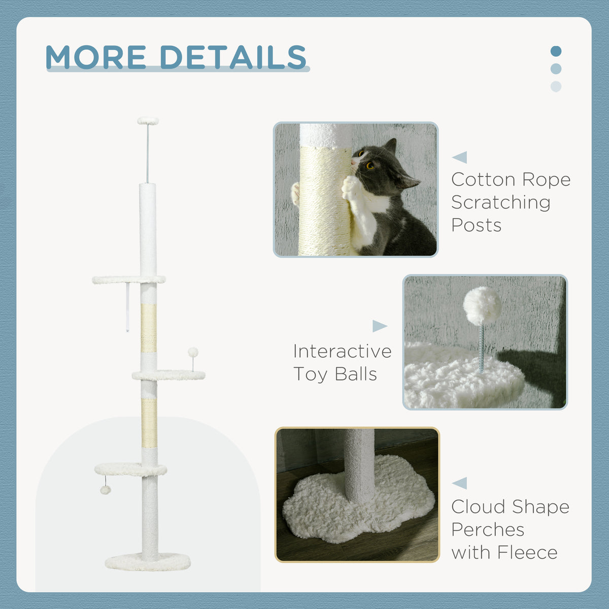Floor to Ceiling Cat Tree - 88.5"-100.5" White Cloud Tower-Cats-DECOROLALA