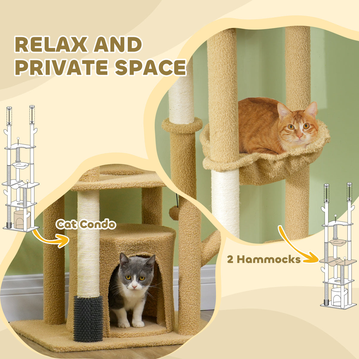 Floor to Ceiling Cat Tree - 89"-100" Adjustable Tower Brown-Cats-DECOROLALA