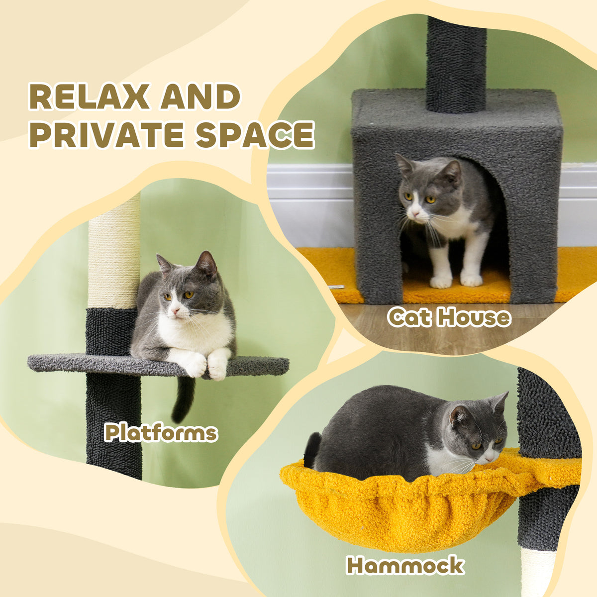 Floor to Ceiling Cat Tree - 90.5"-108" Adjustable Dark Grey-Cats-DECOROLALA