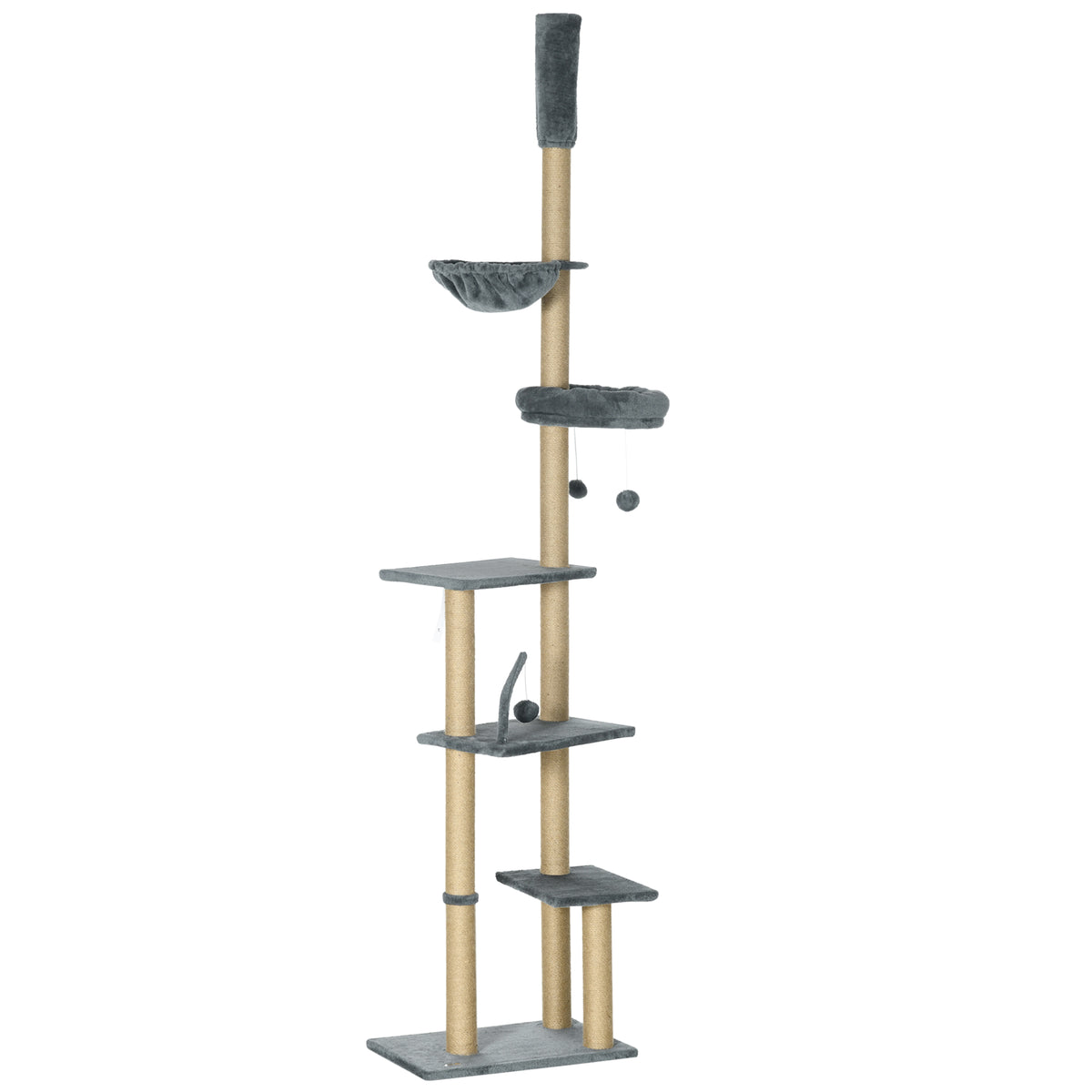 Floor to Ceiling Cat Tree - 90.5"-98.5" Adjustable Tower Grey-Cats-DECOROLALA