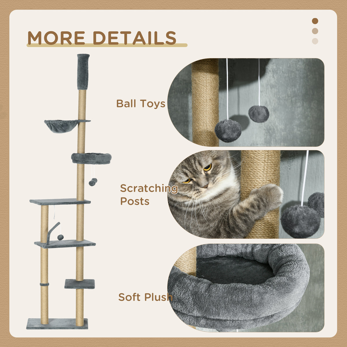 Floor to Ceiling Cat Tree - 90.5"-98.5" Adjustable Tower Grey-Cats-DECOROLALA